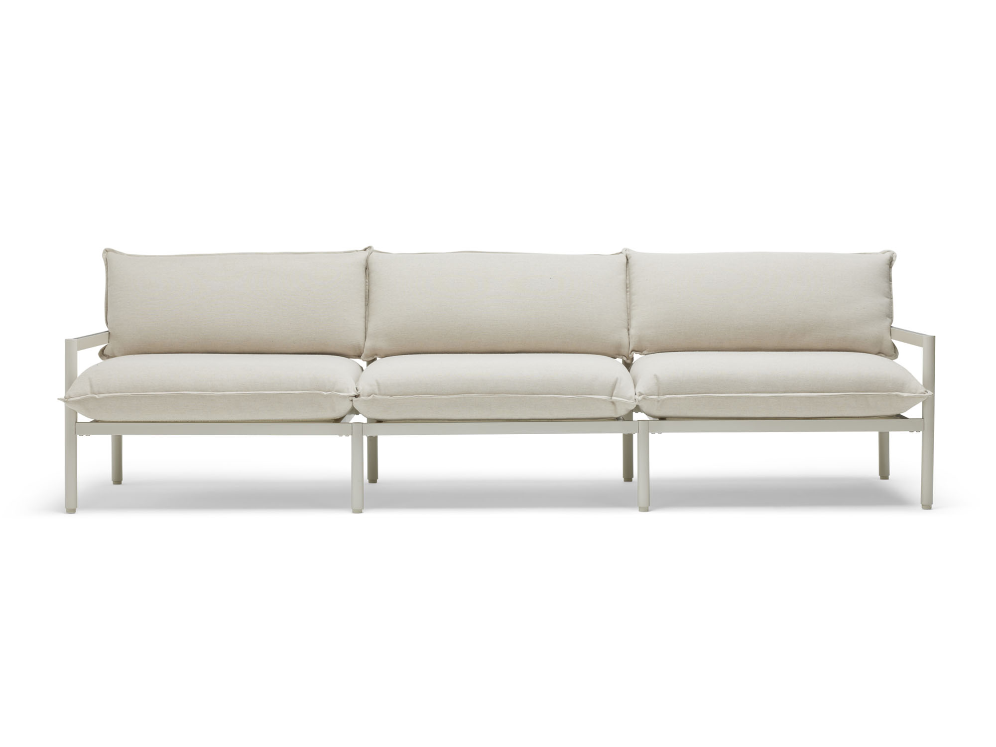 Front view of 3 seat white outdoor sofa